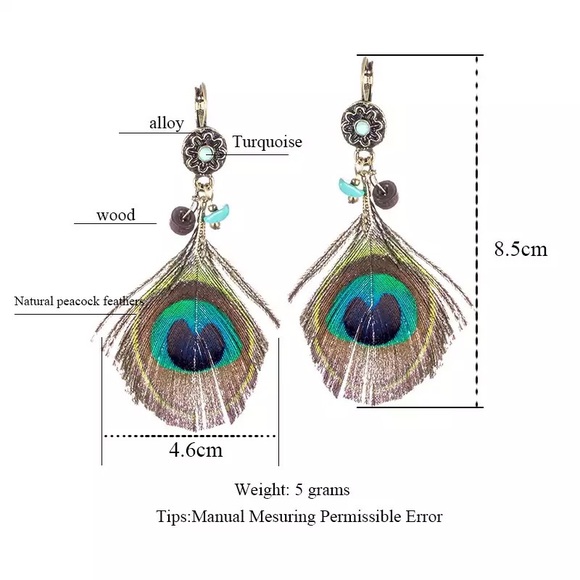 NEW🌟 Boho Peacock Gypsy Hippie Feather Earrings - Picture 4 of 5